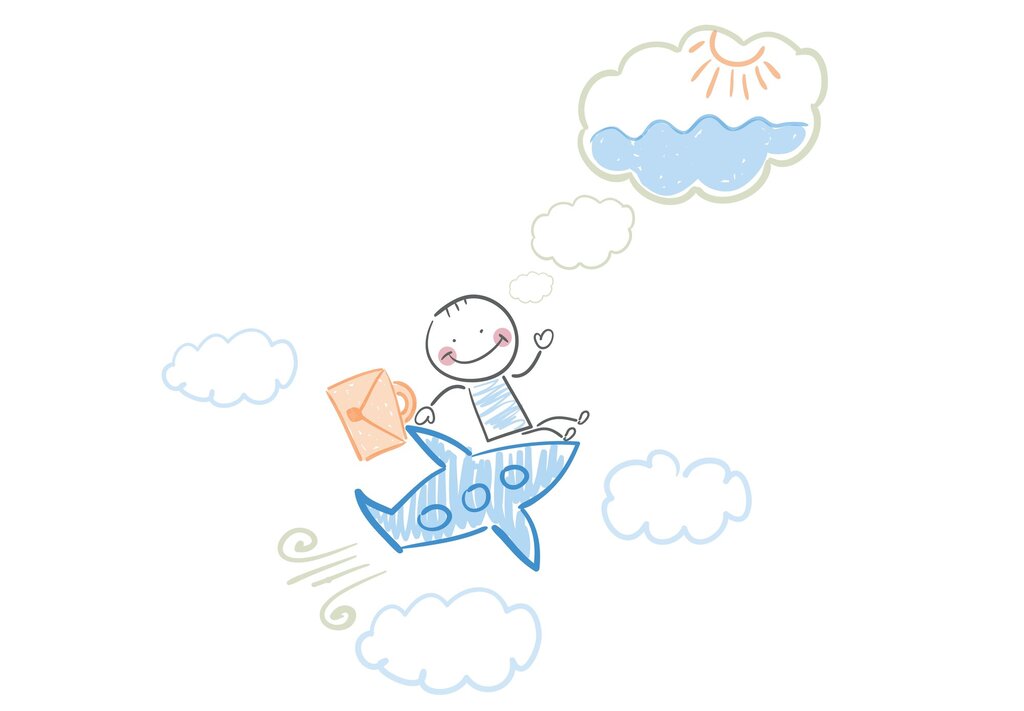 Illustrasjonen viser et strekmenneske i et fly.