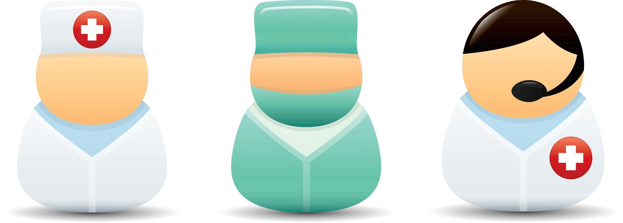 sykepleierutdanning, sykepleie Illustrasjonen viser tre dukkeaktige figurer kledd som helsepersonell.