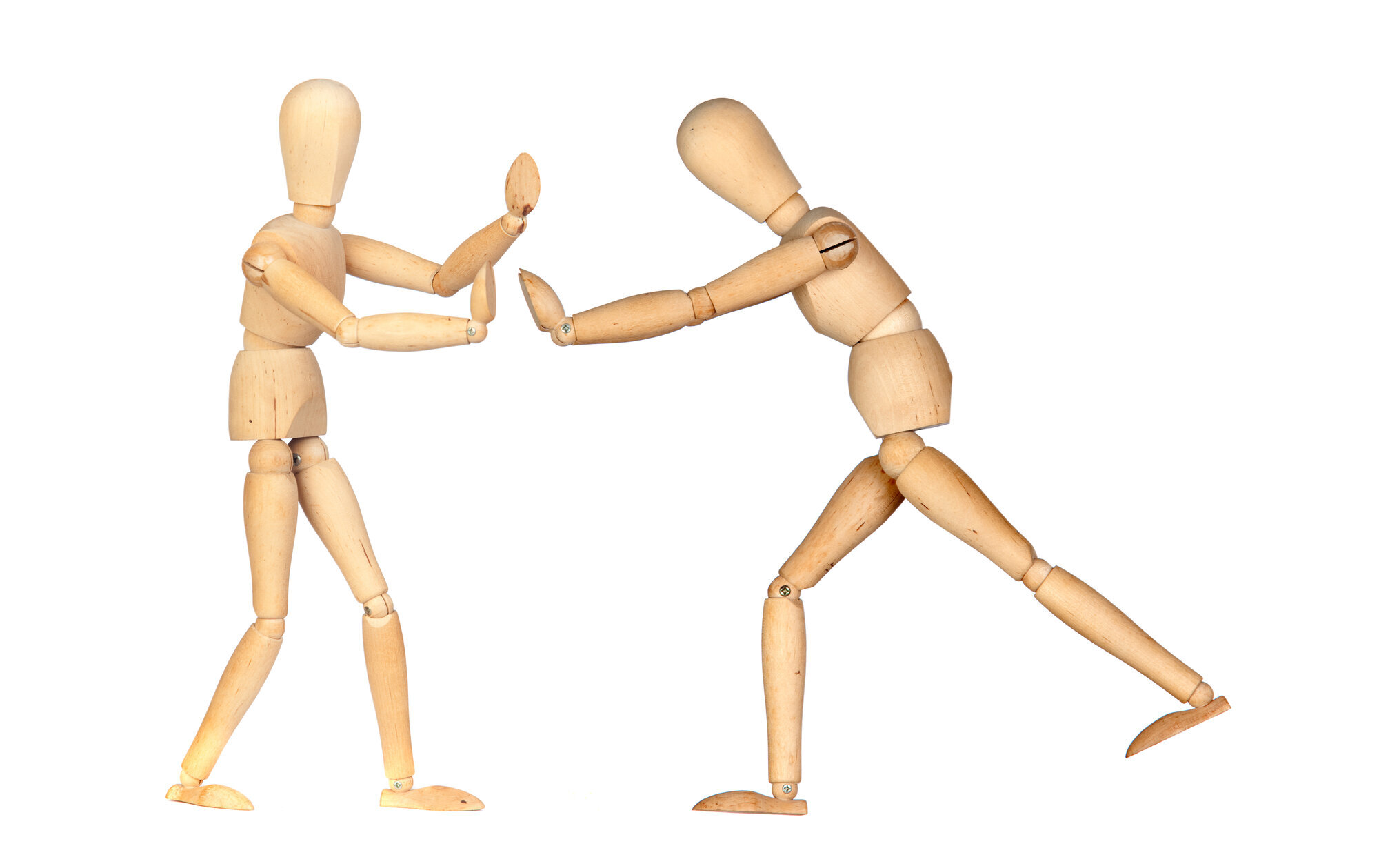 psykiatri, vold Bilder viser to trefigurer som dytter til hverandre.