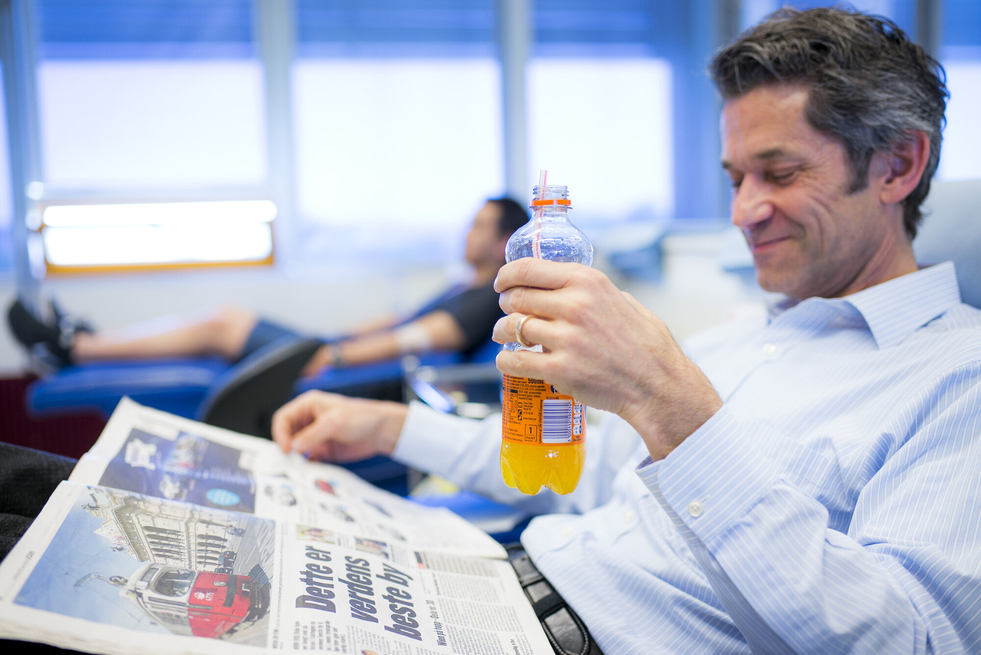 Blodgivning, Oslo universitetssykehus Bildet viser Christian Clemm som drikker brus.