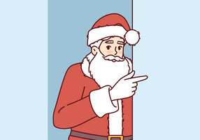 Illustrasjonen viser en julenisse som peker.