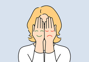 Illustrasjonen viser en kvinne med hendene foran ansiktet.