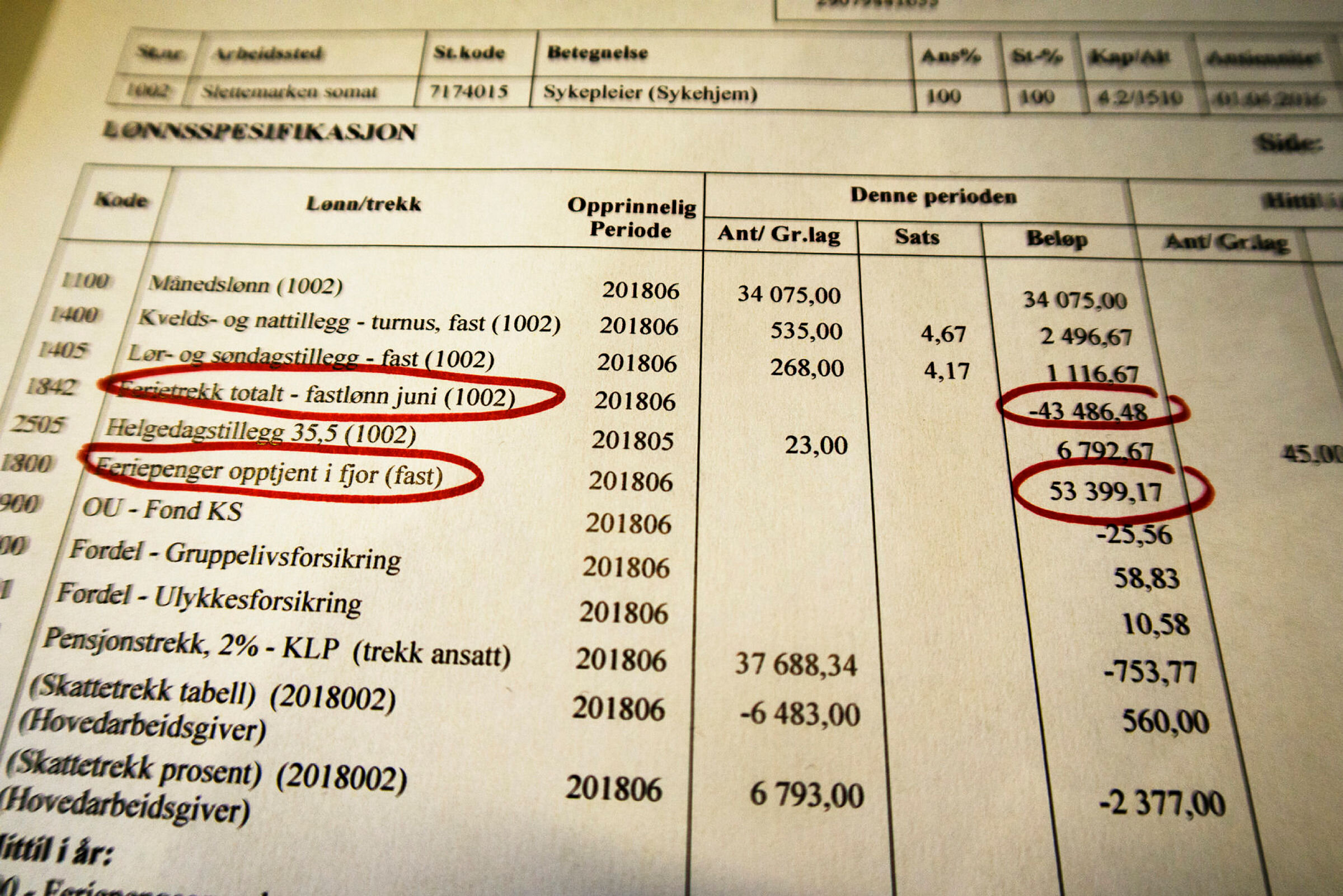 Lønnsslipp Lønnsslipp, sykepleier på sykehjem